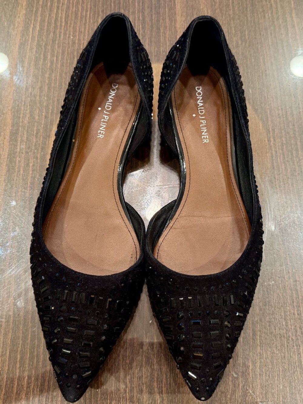 Donald J Pliner black embellished d'Orsay pointed toe flats, size 9
